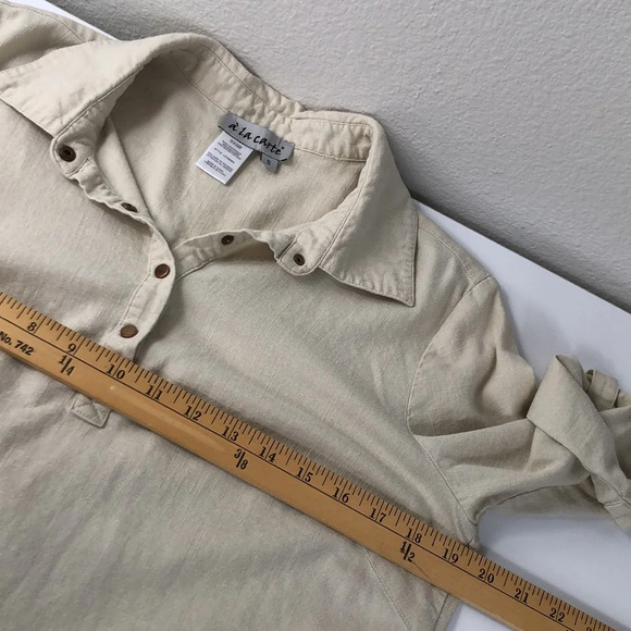 à la carte Dress Linen Cotton Blend Snap Button Fray Raw Hem Size Small - Picture 11 of 14